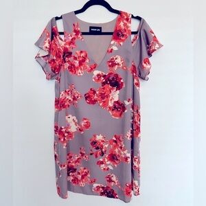 Sugar Lips Women's Cold Shoulder Taupe Floral Dress Size M